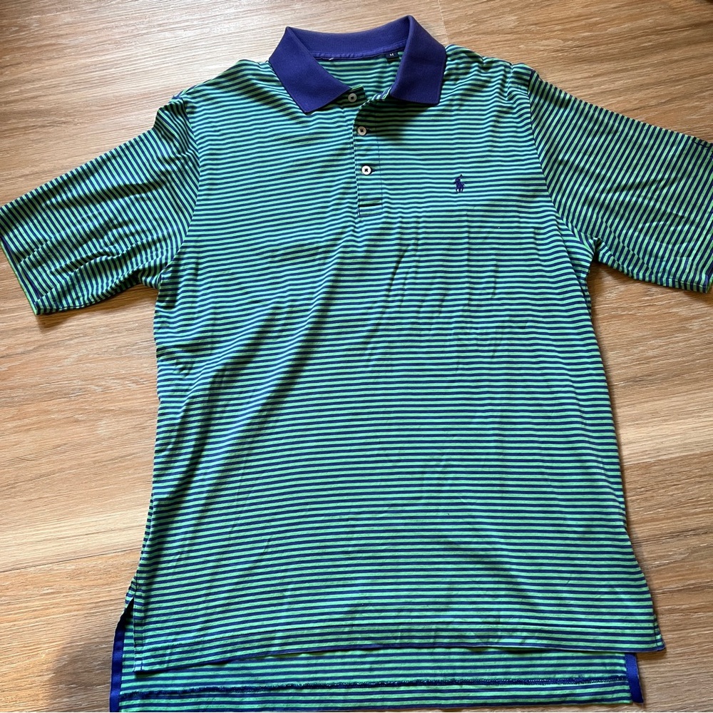 Polo Ralph Lauren Mid Pines Golf Striped Polo Shirt Green Blue Men’s M